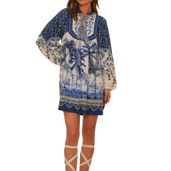 Farm Rio Palm Tree Beach Off-White Mini Dress NWT - Picture 13 of 15